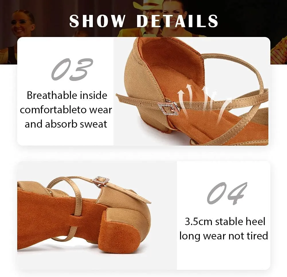 Girls Latin Dance Shoe Satin Salsa Ballroom Low Heel Practice Dance Shoes,Model WLLD28