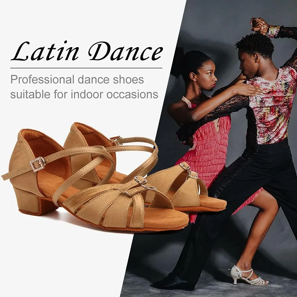 Girls Latin Dance Shoe Satin Salsa Ballroom Low Heel Practice Dance Shoes,Model WLLD28