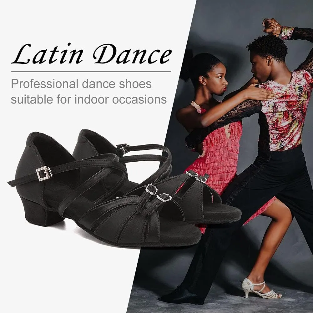 Girls Latin Dance Shoe Satin Salsa Ballroom Low Heel Practice Dance Shoes,Model WLLD28