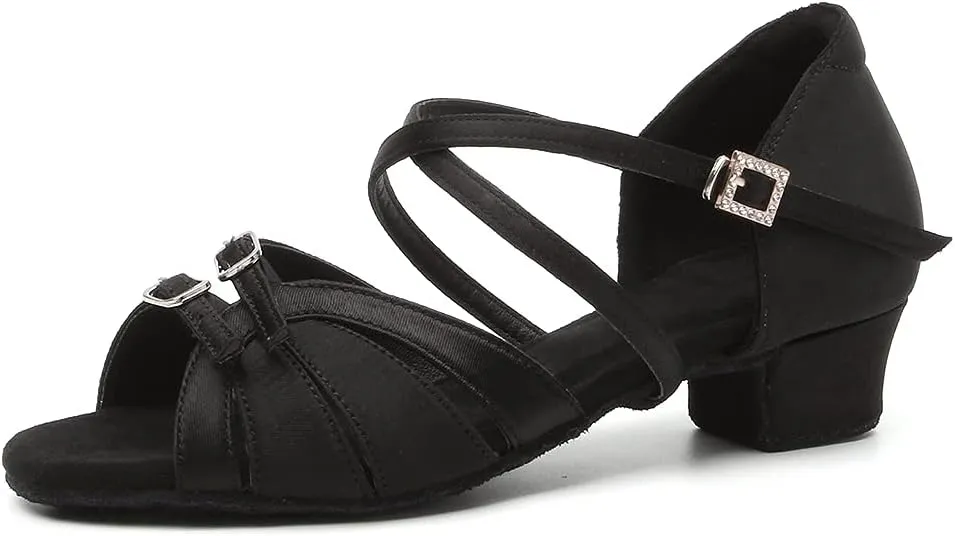 Girls Latin Dance Shoe Satin Salsa Ballroom Low Heel Practice Dance Shoes,Model WLLD28