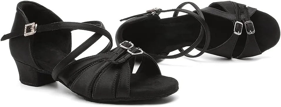 Girls Latin Dance Shoe Satin Salsa Ballroom Low Heel Practice Dance Shoes,Model WLLD28