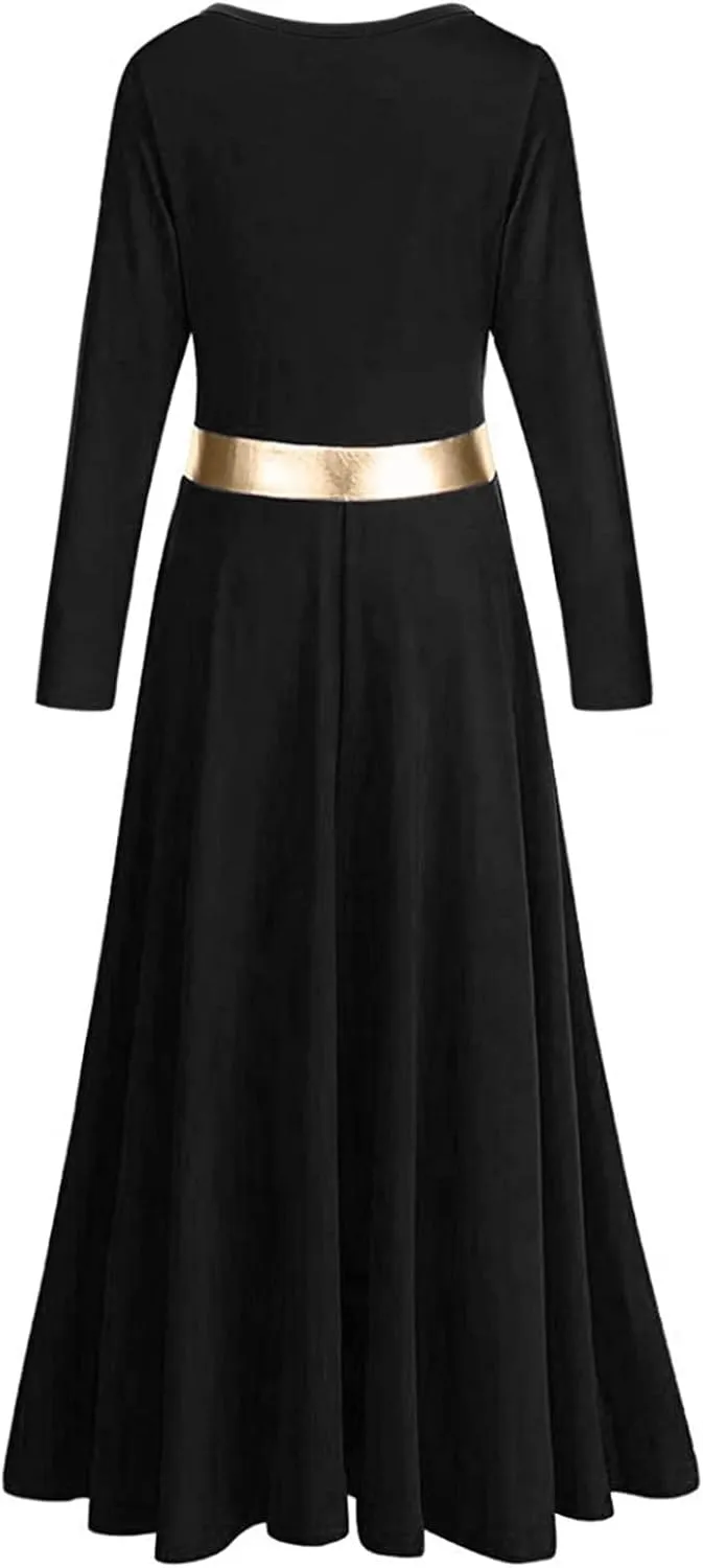 Girls Long Sleeve Praise Dance Dress Swing Skirt Liturgical Worship Costume Church Robe Dancewear
