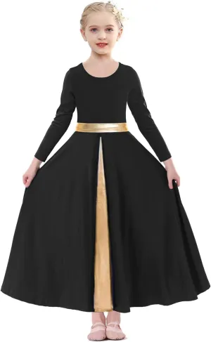 Girls Long Sleeve Praise Dance Dress Swing Skirt Liturgical Worship Costume Church Robe Dancewear