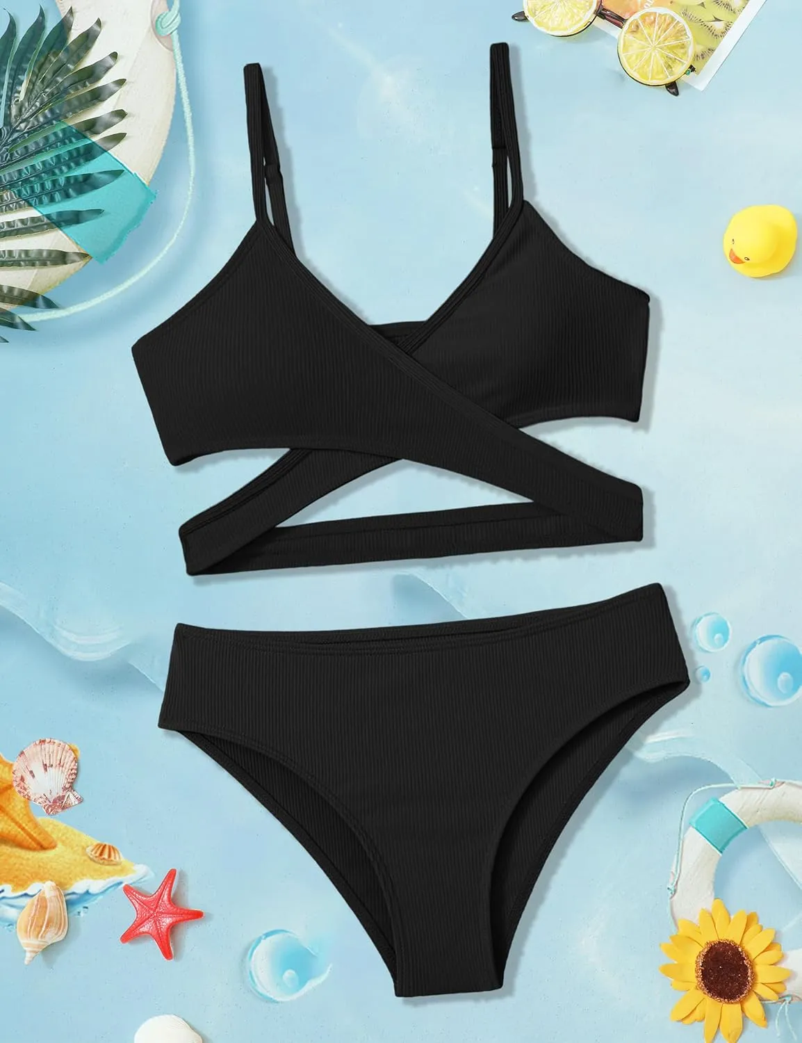Girls Swimsuits Bikini Set,Two Piece Swimsuit Criss Cross Bathing Suit Girls' Swimwear