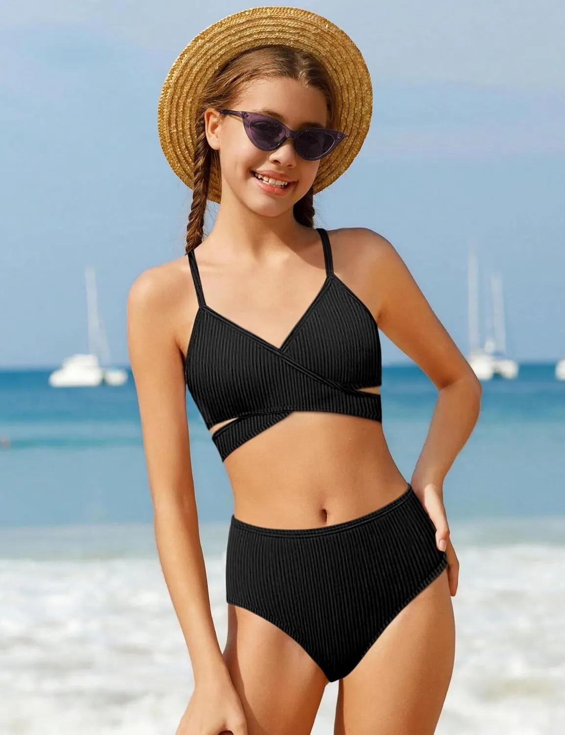 Girls Swimsuits Bikini Set,Two Piece Swimsuit Criss Cross Bathing Suit Girls' Swimwear