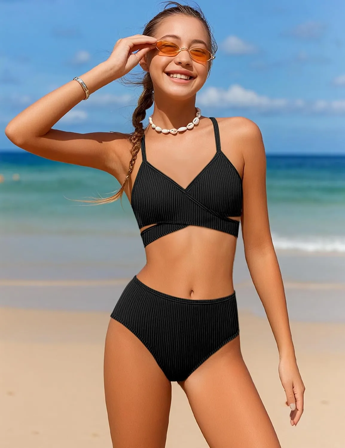 Girls Swimsuits Bikini Set,Two Piece Swimsuit Criss Cross Bathing Suit Girls' Swimwear