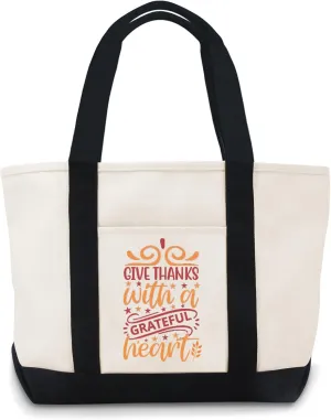 Give Thanks With Grateful Hear Canvas Tote Bag Tote Bag Canvas Lightweight Reusable Grocery Shopping Cloth Bags