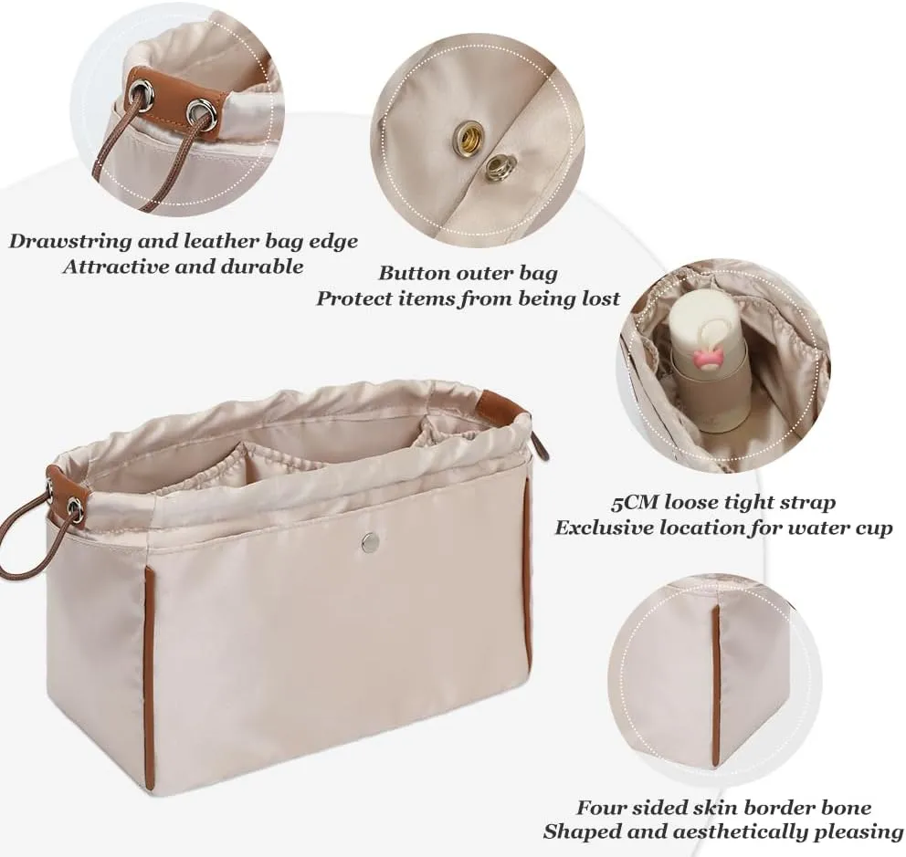 GIVLEFLY，Drawstring，Purse Organizer, Satin material Bag Organizer Insert Purse Organizer For Tote, Handbag,Silk fabric，Portability (Small)