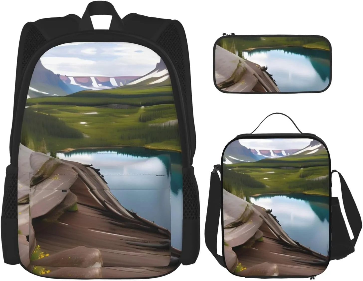 Glacier National Park Print Versatile Adjustable Shoulder Fashion Backpack Lunch Bag Pencil Case Large Capacity