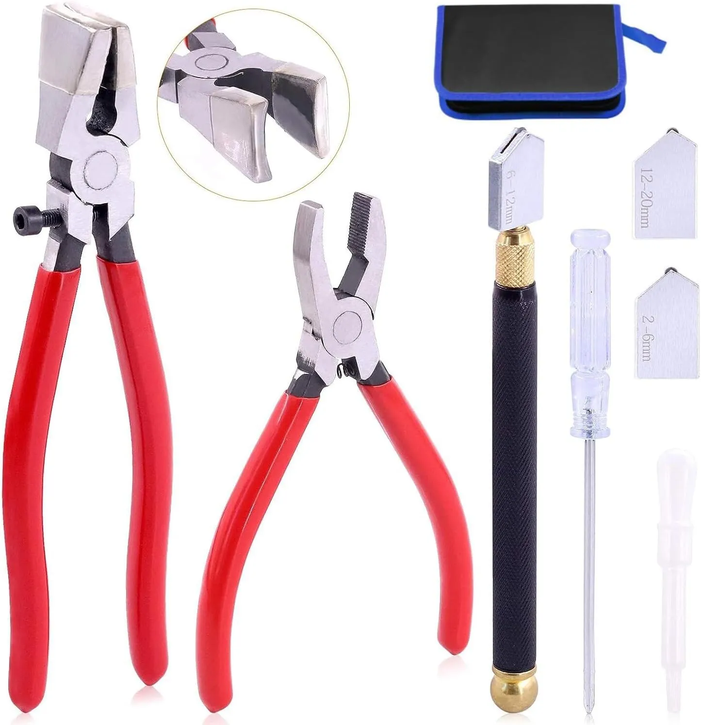 Glass Cutting Tool Kit Includes Wheeled Glass Tile Nipper Oil Dispenser, Glass Mosaic Cutting Pliers with Extra Blades for Cutting Ceramic and Glass Tile, 8 Packs