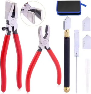Glass Cutting Tool Kit Includes Wheeled Glass Tile Nipper Oil Dispenser, Glass Mosaic Cutting Pliers with Extra Blades for Cutting Ceramic and Glass Tile, 8 Packs