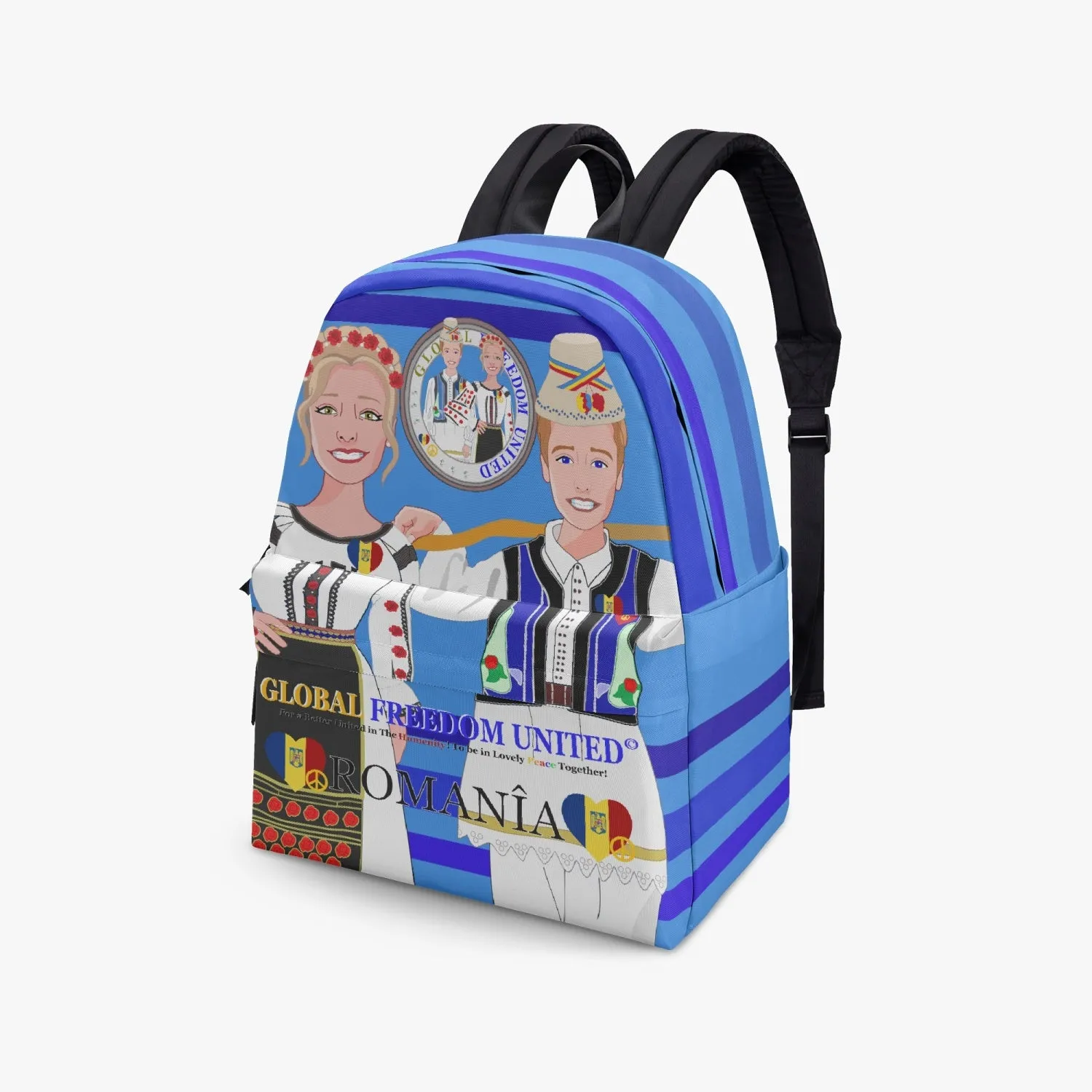 GLOBAL FREEDOM UNITED© Couple Romania Deep Blue - All-over-print Canvas Backpack