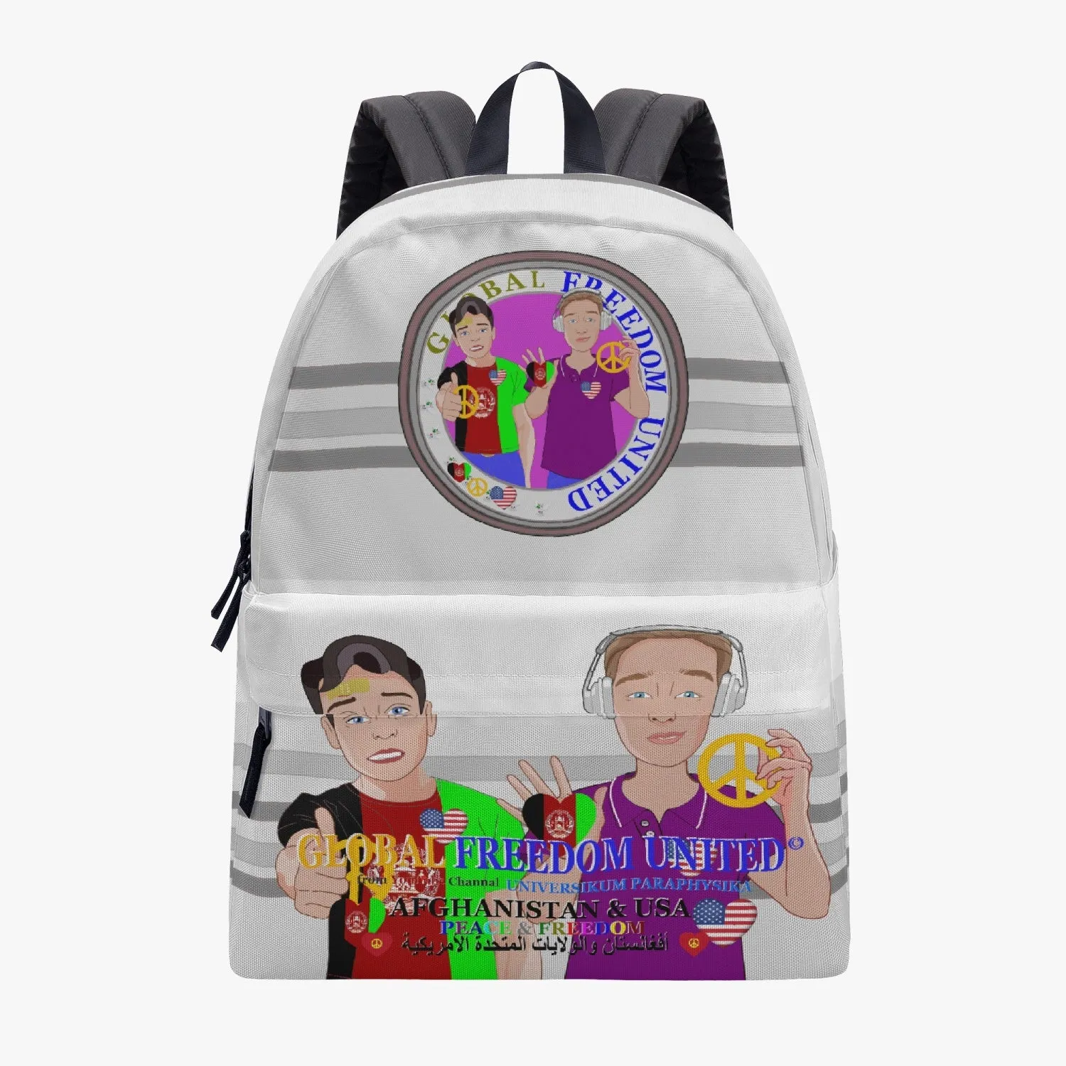 GLOBAL FREEDOM UNITED© Men AFGHANISTAN & USA GREY All-over-print Canvas Backpack