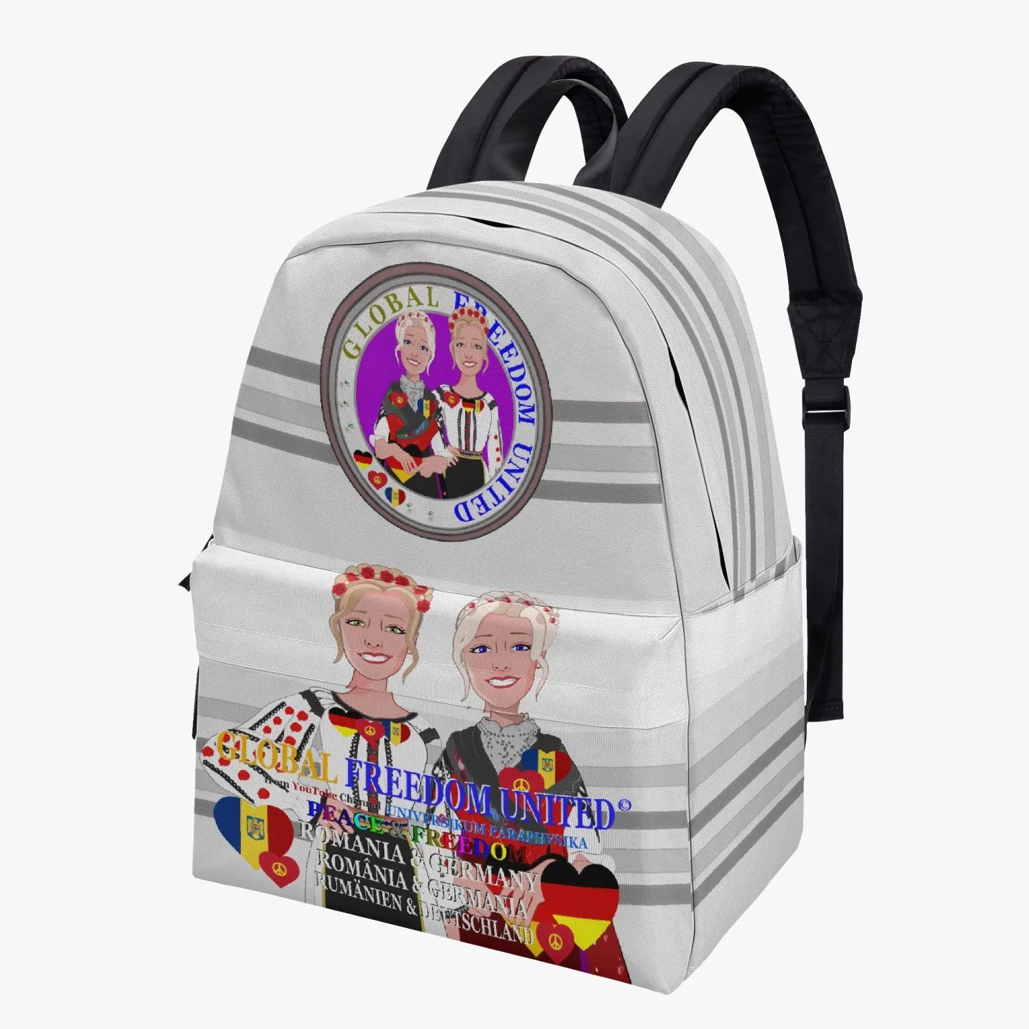 GLOBAL FREEDOM UNITED WOMEN ROMANIA & GERMANY OLD PEACE GREY All-over-print Canvas Backpack
