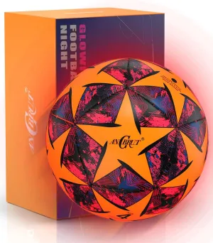 Glow in The Dark Soccer Ball, Light Up Indoor&Outdoor, Gifts for 3-15 Kids/Teens, Red LED Lights, Pre-Installed Batteries, Includes Pump-Size 3/4/ 5