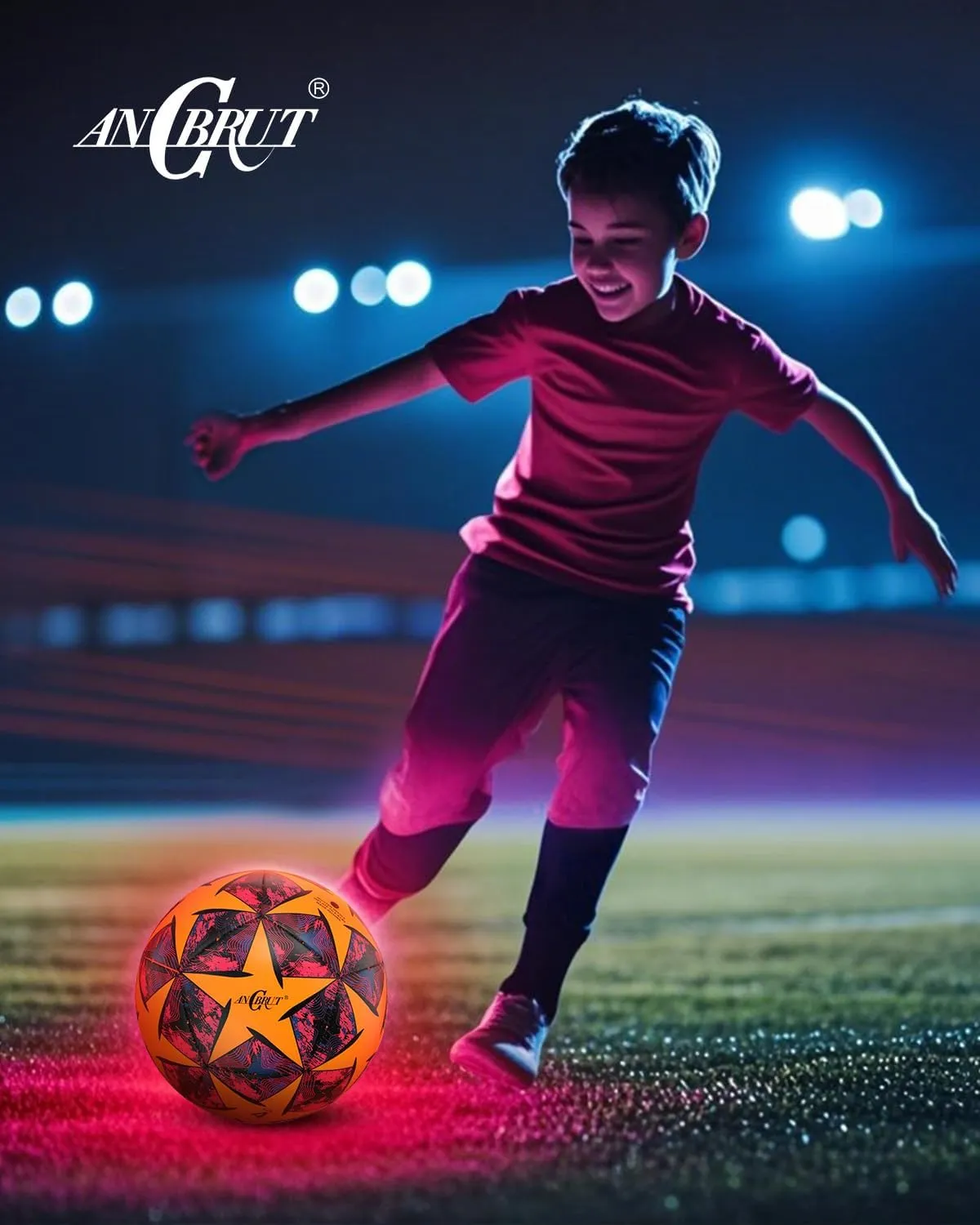 Glow in The Dark Soccer Ball, Light Up Indoor&Outdoor, Gifts for 3-15 Kids/Teens, Red LED Lights, Pre-Installed Batteries, Includes Pump-Size 3/4/ 5