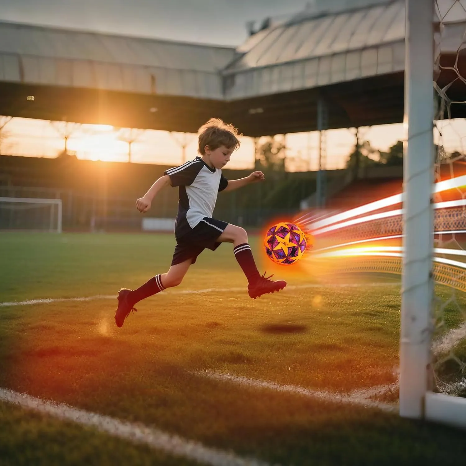 Glow in The Dark Soccer Ball, Light Up Indoor&Outdoor, Gifts for 3-15 Kids/Teens, Red LED Lights, Pre-Installed Batteries, Includes Pump-Size 3/4/ 5