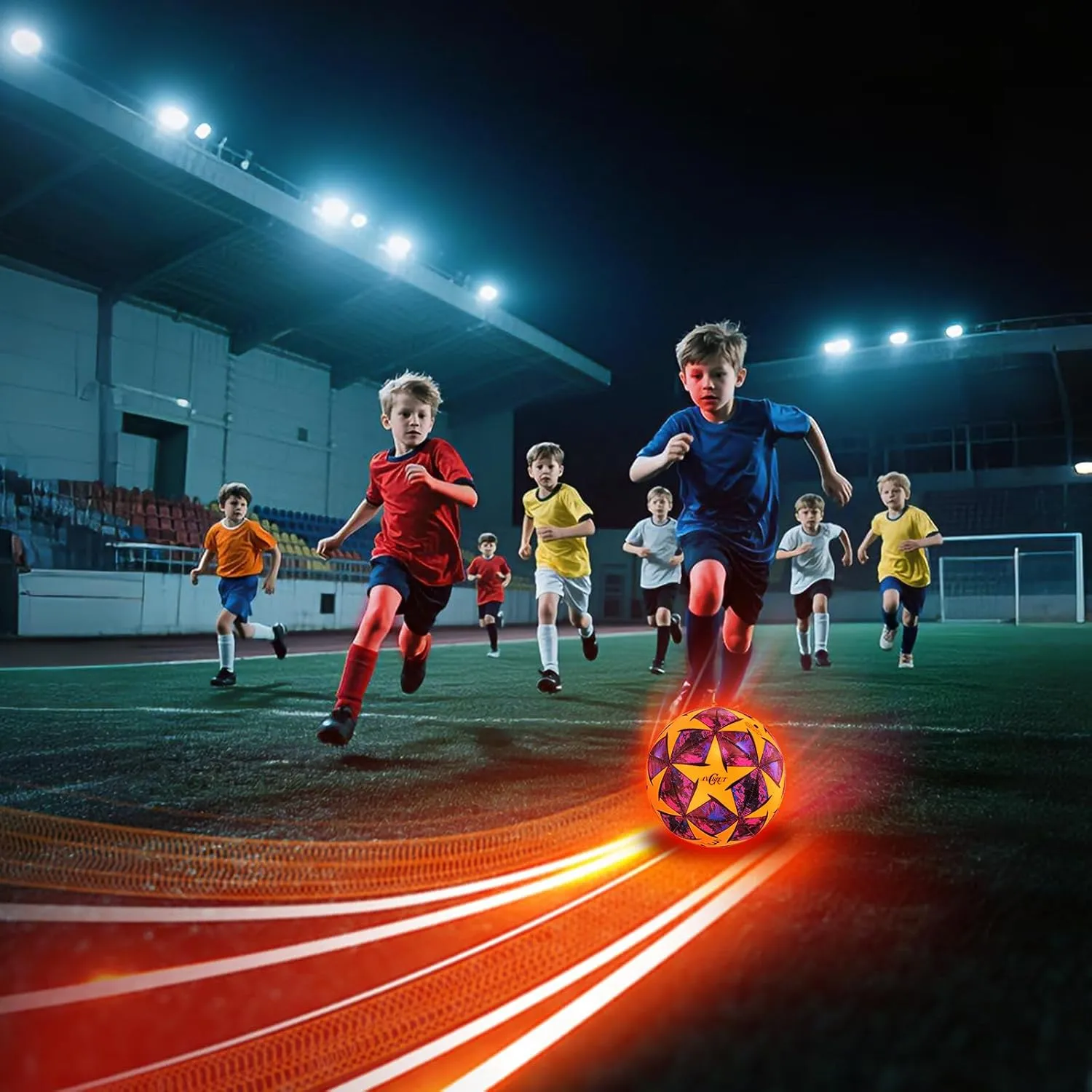 Glow in The Dark Soccer Ball, Light Up Indoor&Outdoor, Gifts for 3-15 Kids/Teens, Red LED Lights, Pre-Installed Batteries, Includes Pump-Size 3/4/ 5