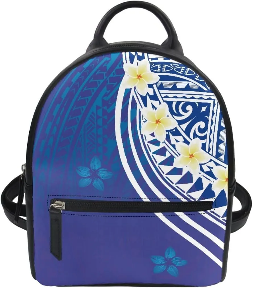 GLUDEAR Polynesian Flower Printed Backpack for Womens Girls Small Daypack Shoulder Bag Casual Travel Bookbag,Blue American Samoa,OneSize