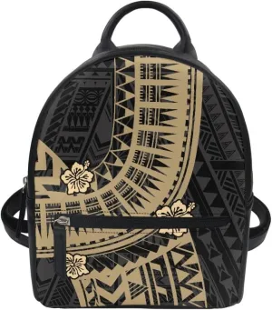 GLUDEAR Polynesian Flower Printed Backpack for Womens Girls Small Daypack Shoulder Bag Casual Travel Bookbag,Brown Polynesian Hibiscus,OneSize