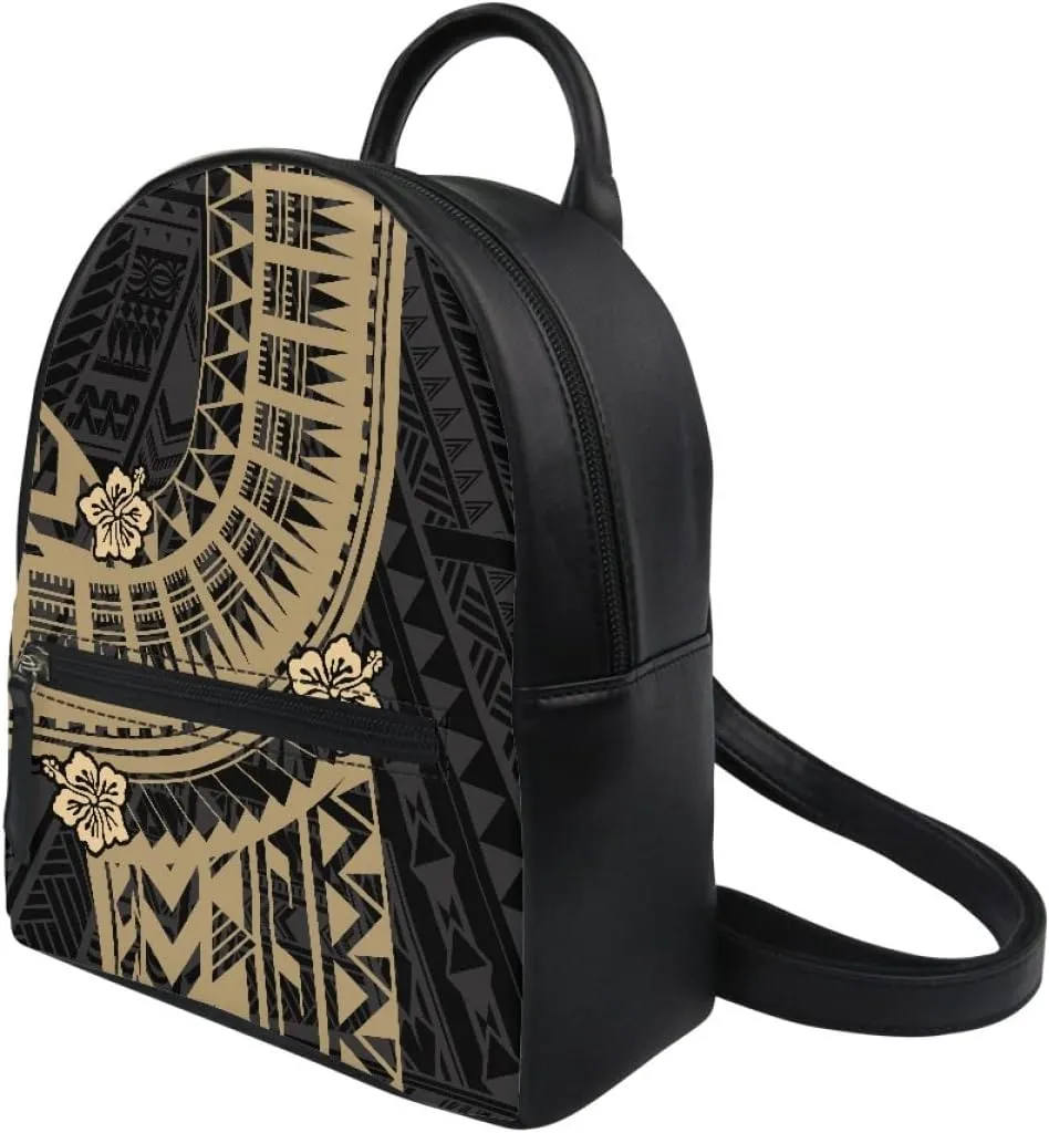 GLUDEAR Polynesian Flower Printed Backpack for Womens Girls Small Daypack Shoulder Bag Casual Travel Bookbag,Brown Polynesian Hibiscus,OneSize