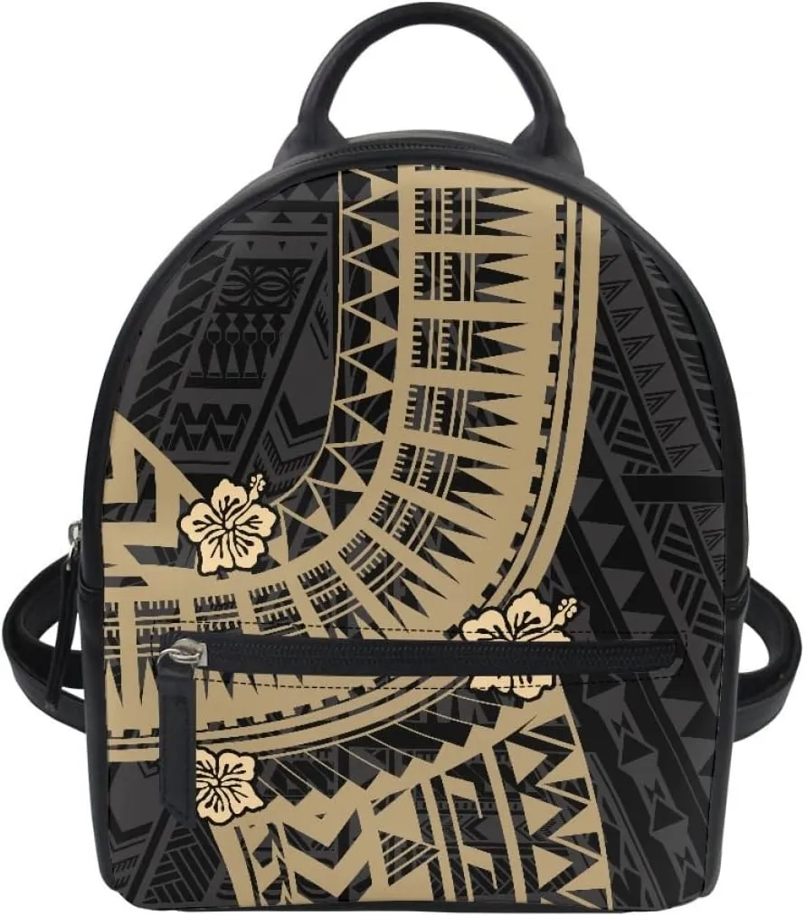 GLUDEAR Polynesian Flower Printed Backpack for Womens Girls Small Daypack Shoulder Bag Casual Travel Bookbag,Brown Polynesian Hibiscus,OneSize
