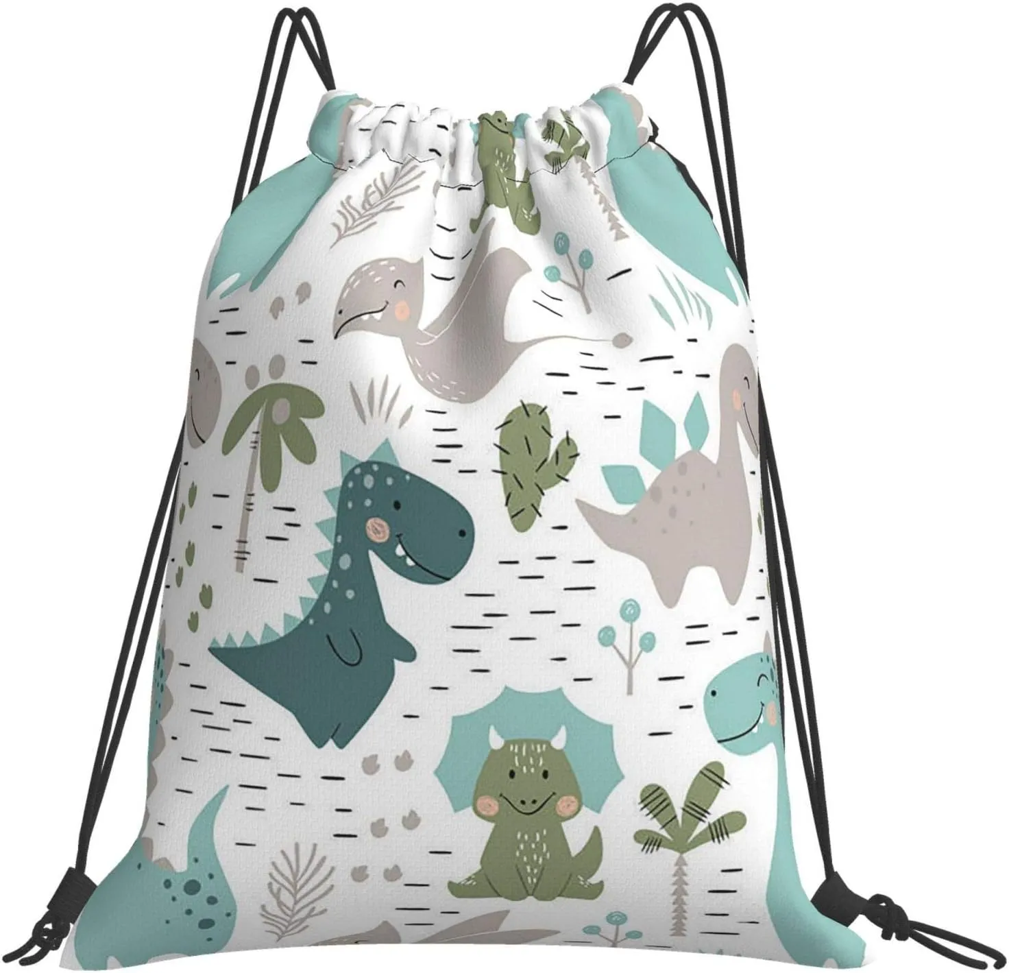 Gocerktr Cartoon Dinosaur Drawstring Backpack Waterproof Lightweight String Bag For Outdoor Yoga Gym Swimming Travel