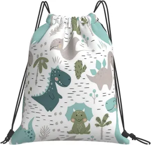 Gocerktr Cartoon Dinosaur Drawstring Backpack Waterproof Lightweight String Bag For Outdoor Yoga Gym Swimming Travel