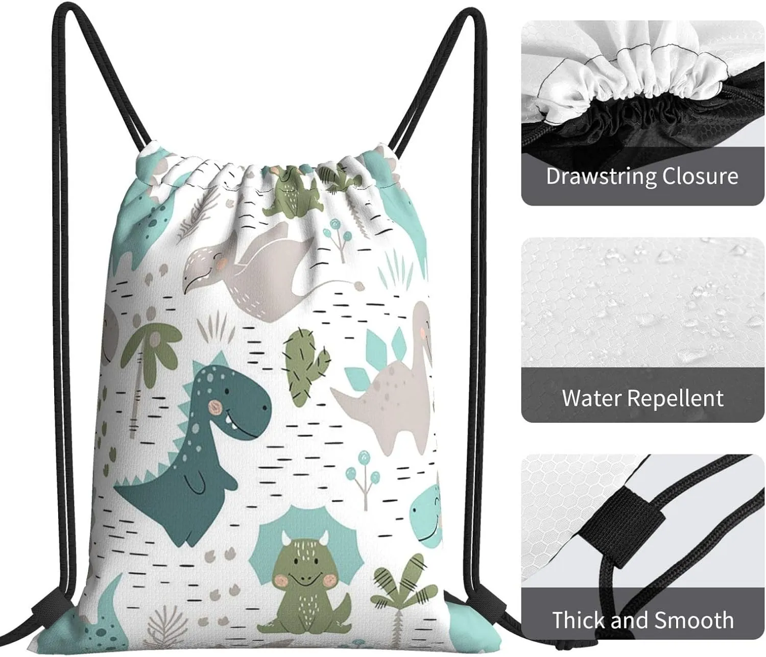 Gocerktr Cartoon Dinosaur Drawstring Backpack Waterproof Lightweight String Bag For Outdoor Yoga Gym Swimming Travel