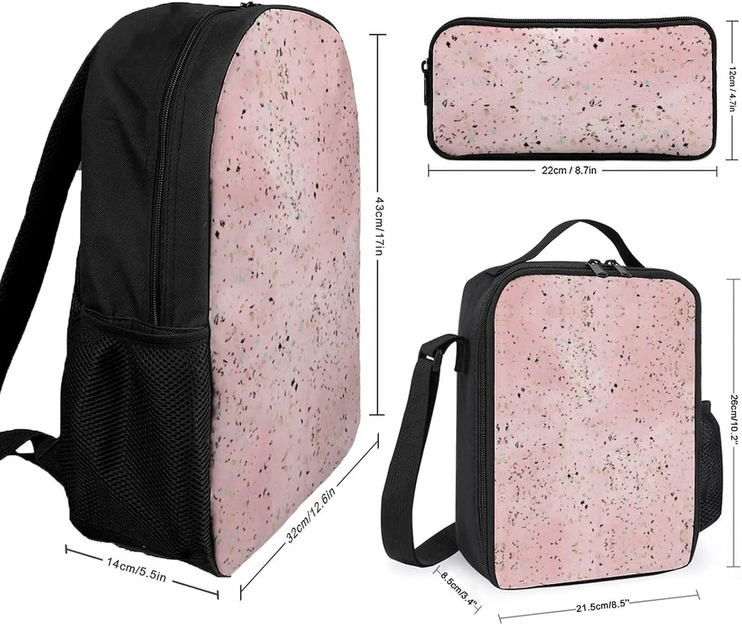 Gold Marble Terrazzo Design Shoulder Backpack Diagonal Lunch Bag Pencil Case Set