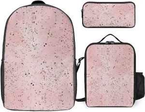 Gold Marble Terrazzo Design Shoulder Backpack Diagonal Lunch Bag Pencil Case Set