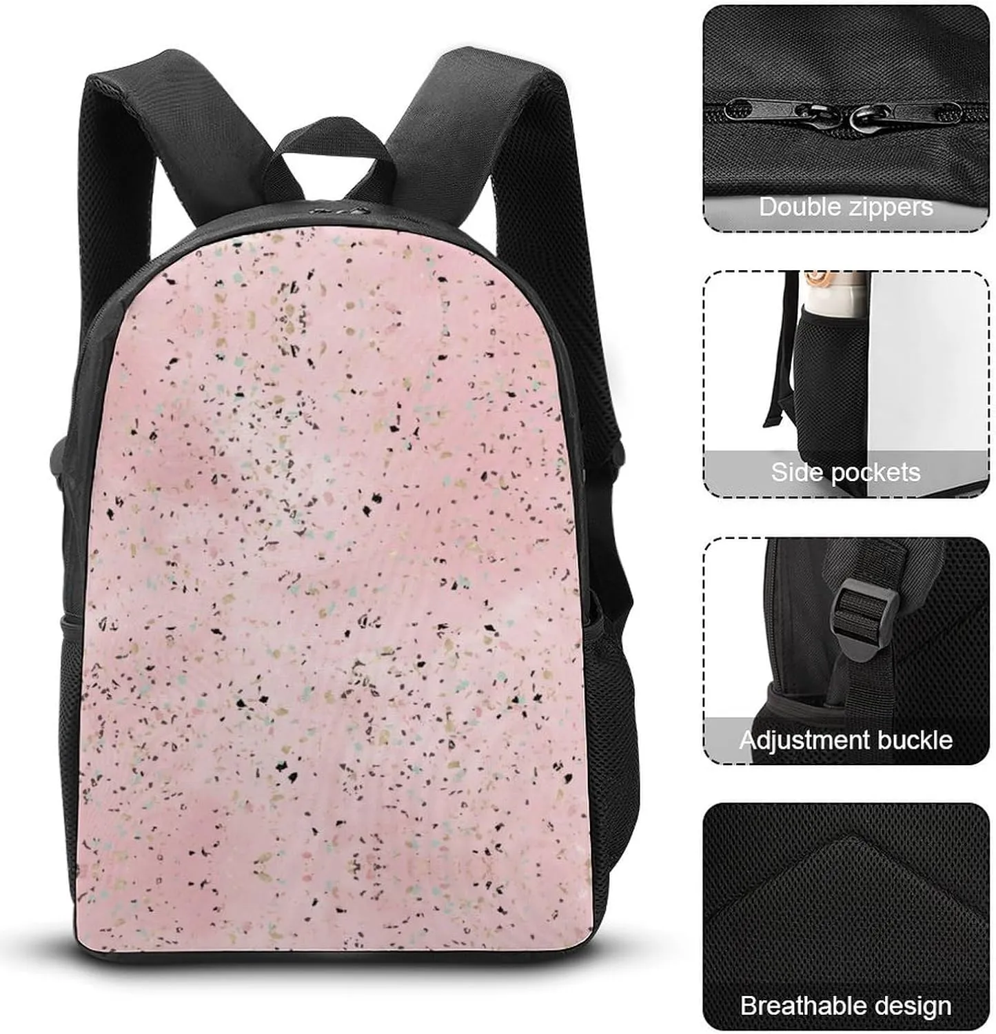 Gold Marble Terrazzo Design Shoulder Backpack Diagonal Lunch Bag Pencil Case Set