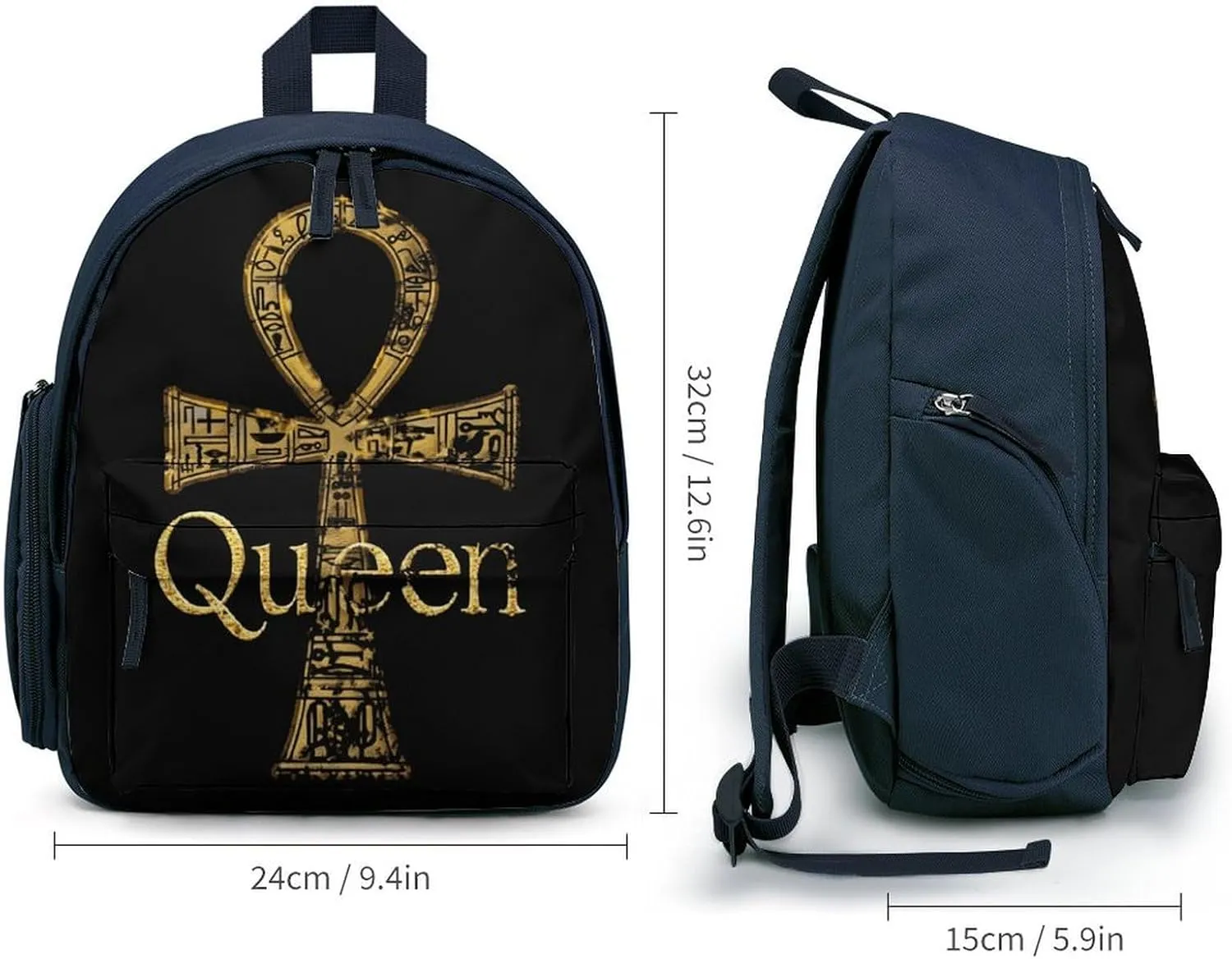Golden Queen Egyptian Ankh Symbol Funny Small Travel Backpack Casual Daypack Bag with Adjustable Strap for Hiking Camping