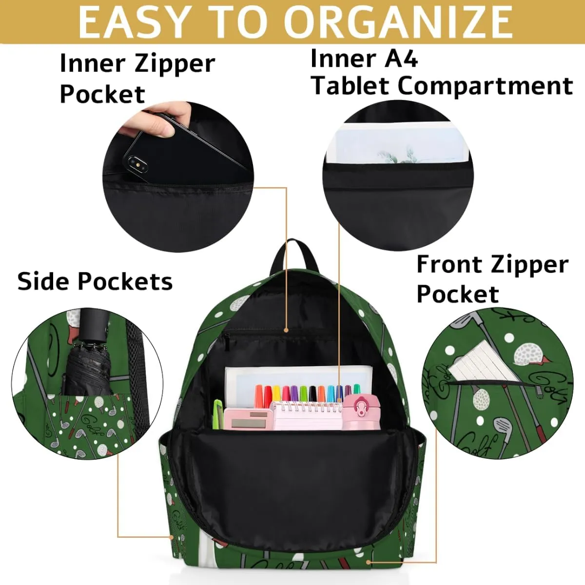 Golf Sport Kids Backpack for Boys Girls Sport Golf Ball Preschool Toddler Backpack Kindergarten Nursery Bookbag Travel Children Lightweight School Bag
