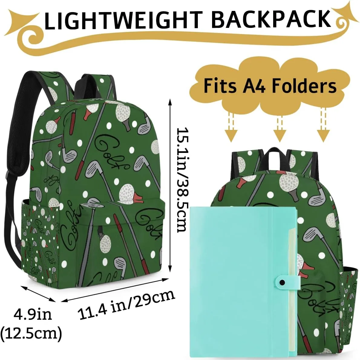 Golf Sport Kids Backpack for Boys Girls Sport Golf Ball Preschool Toddler Backpack Kindergarten Nursery Bookbag Travel Children Lightweight School Bag