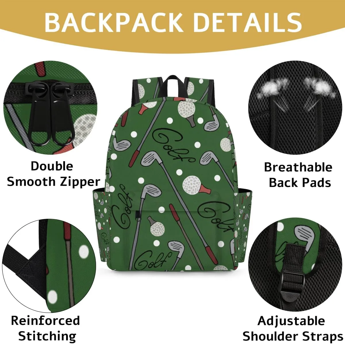 Golf Sport Kids Backpack for Boys Girls Sport Golf Ball Preschool Toddler Backpack Kindergarten Nursery Bookbag Travel Children Lightweight School Bag