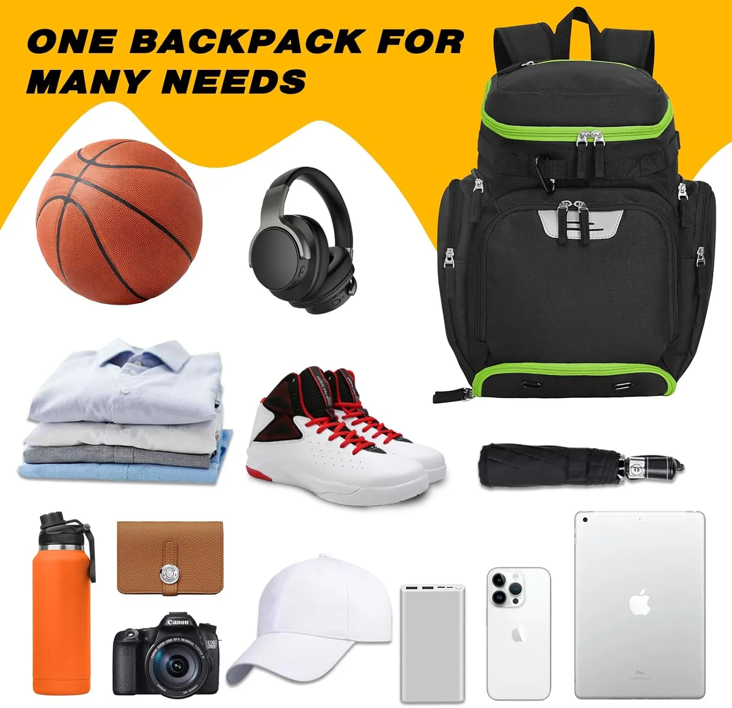 Goloni Basketball Backpack,Large Sports Bag with Ball Compartment & Shoe Compartment for Basketball, Soccer, Volleyball,Gym