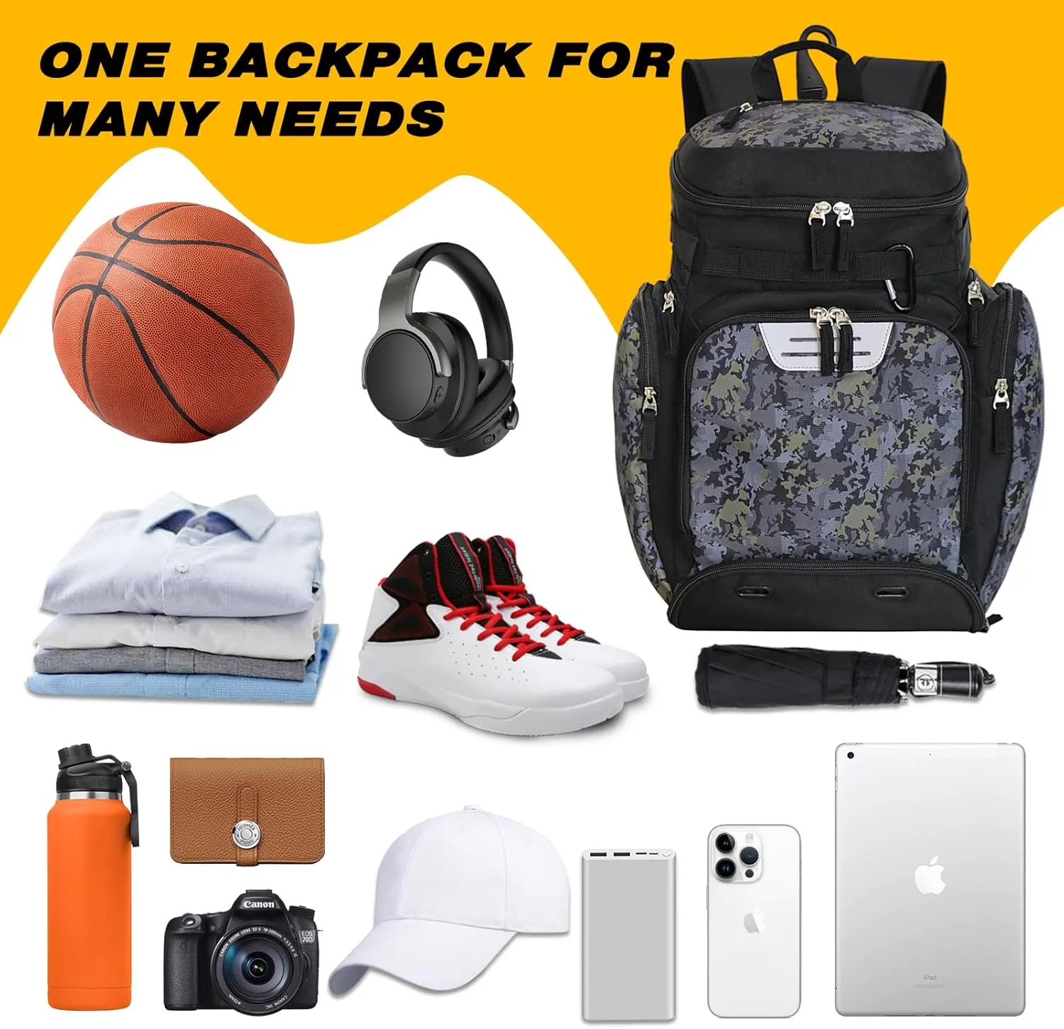 Goloni Basketball Backpack,Large Sports Bag with Ball Compartment & Shoe Compartment for Basketball, Soccer, Volleyball,Gym