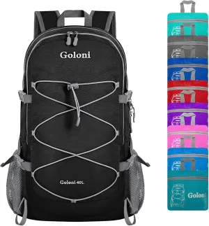 Goloni Ultra Lightweight Packable Backpack 40L - Foldable Hiking Backpack Water Resistant Small Foldable Daypack for Travel,Black