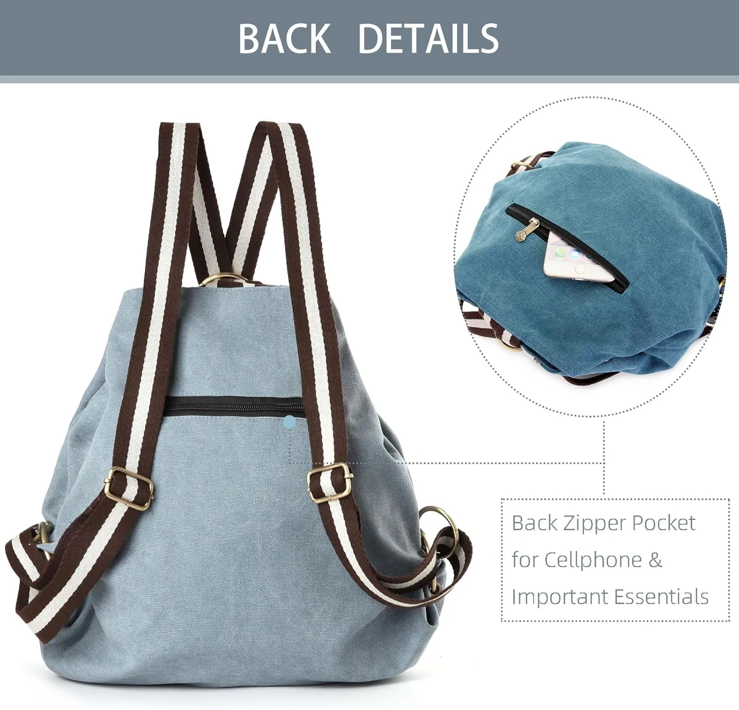Goodhan Women Canvas Backpack Daypack Casual Shoulder Bag, Vintage Heavy-duty Anti-theft Travel Backpack (Blue Grey)
