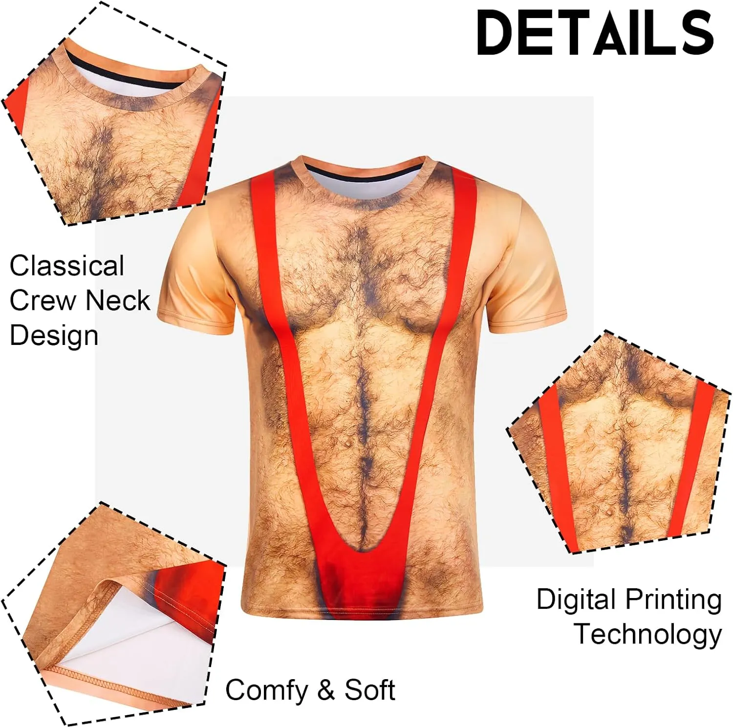 Goodstoworld Unisex 3D Fake Abs T Shirts Shredded Chest Printed Short Sleeve Costume Novelty Tees Shirt