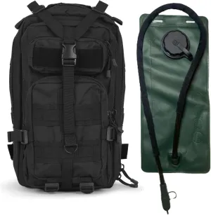 Gorilla Paks™ Small 30L Military Tactical MOLLE Hydration Backpack in Black - 2.5L Water Bladder Included - Rucksack - Daypack - Assault, Hunting, Hiking. (Black)
