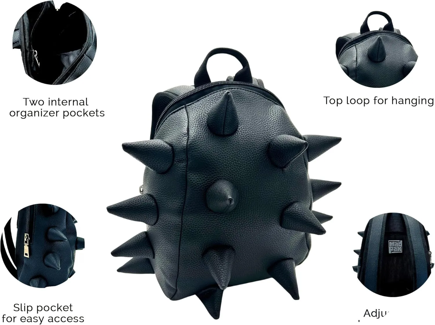 Got Your Black Spike Mini Travel Backpack | Edgy Faux Leather Bag with Spikes, Compact Design, Durable & Water-Resistant | Ideal for Everyday Use, or Work
