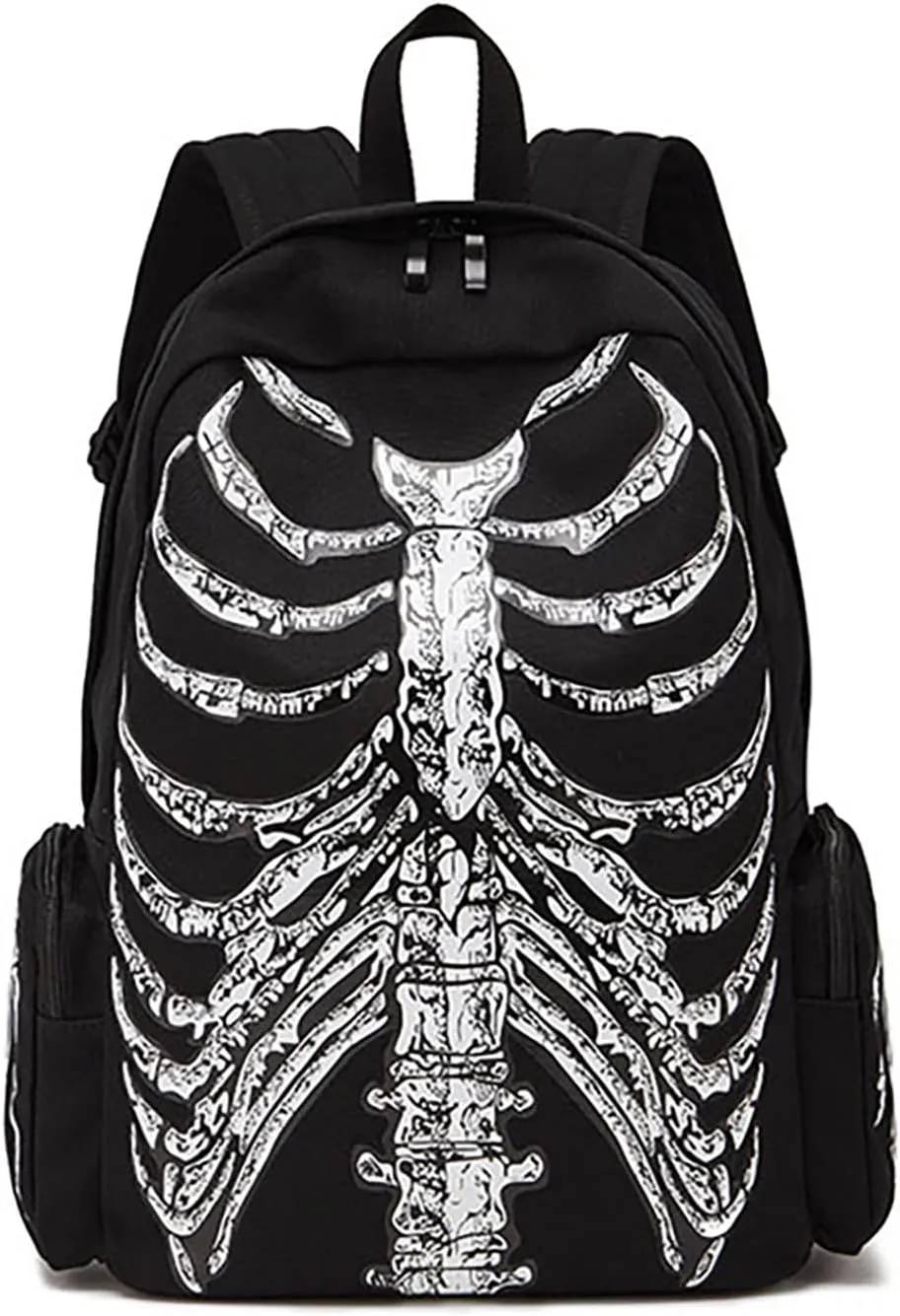 Gothic backpack trend canvas bag skull personality men and women casual backpack Halloween backpack (Backpack style one)