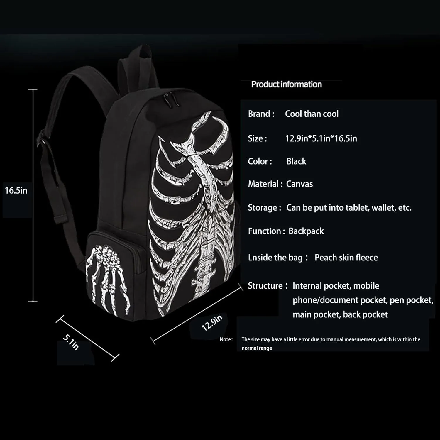 Gothic backpack trend canvas bag skull personality men and women casual backpack Halloween backpack (Backpack style one)