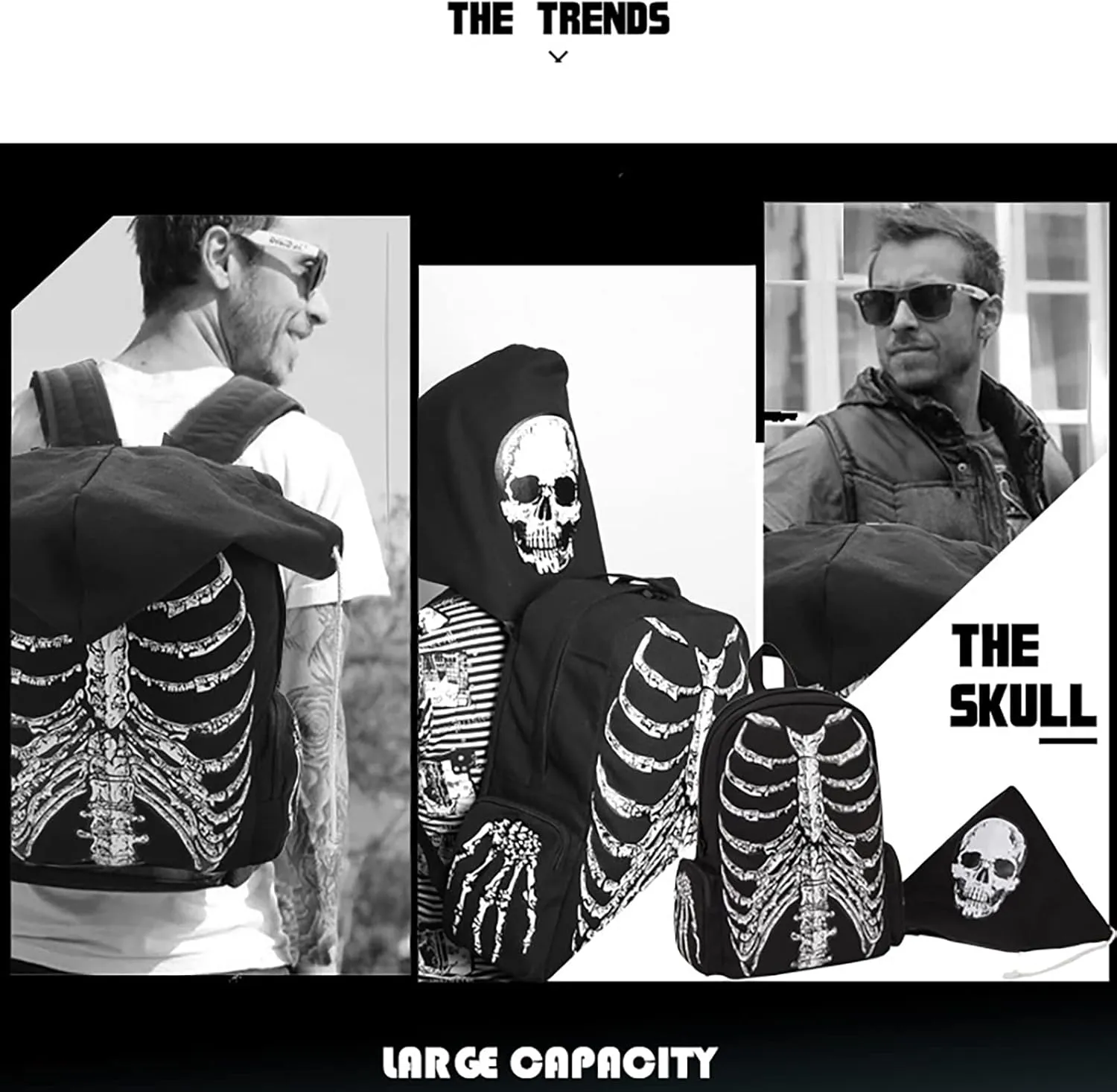 Gothic backpack trend canvas bag skull personality men and women casual backpack Halloween backpack (Backpack style one)