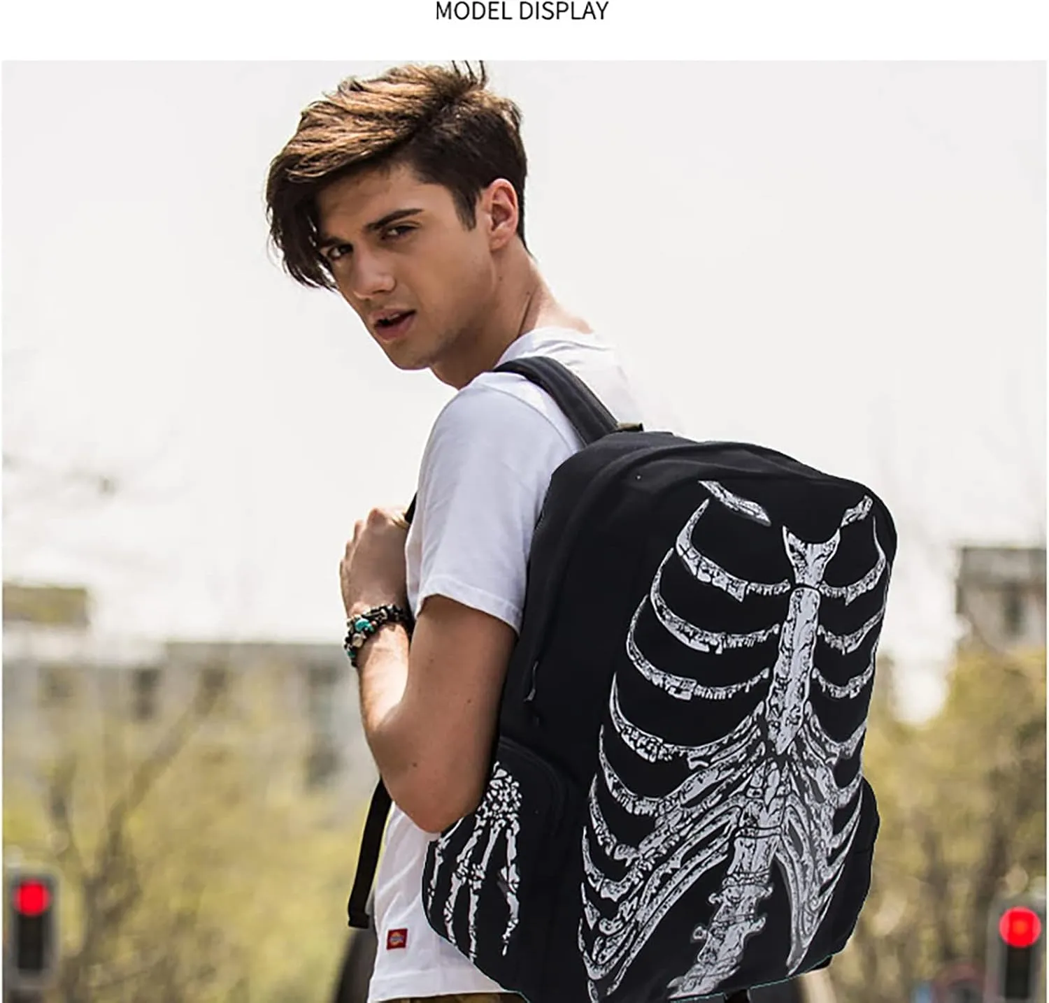 Gothic backpack trend canvas bag skull personality men and women casual backpack Halloween backpack (Backpack style one)