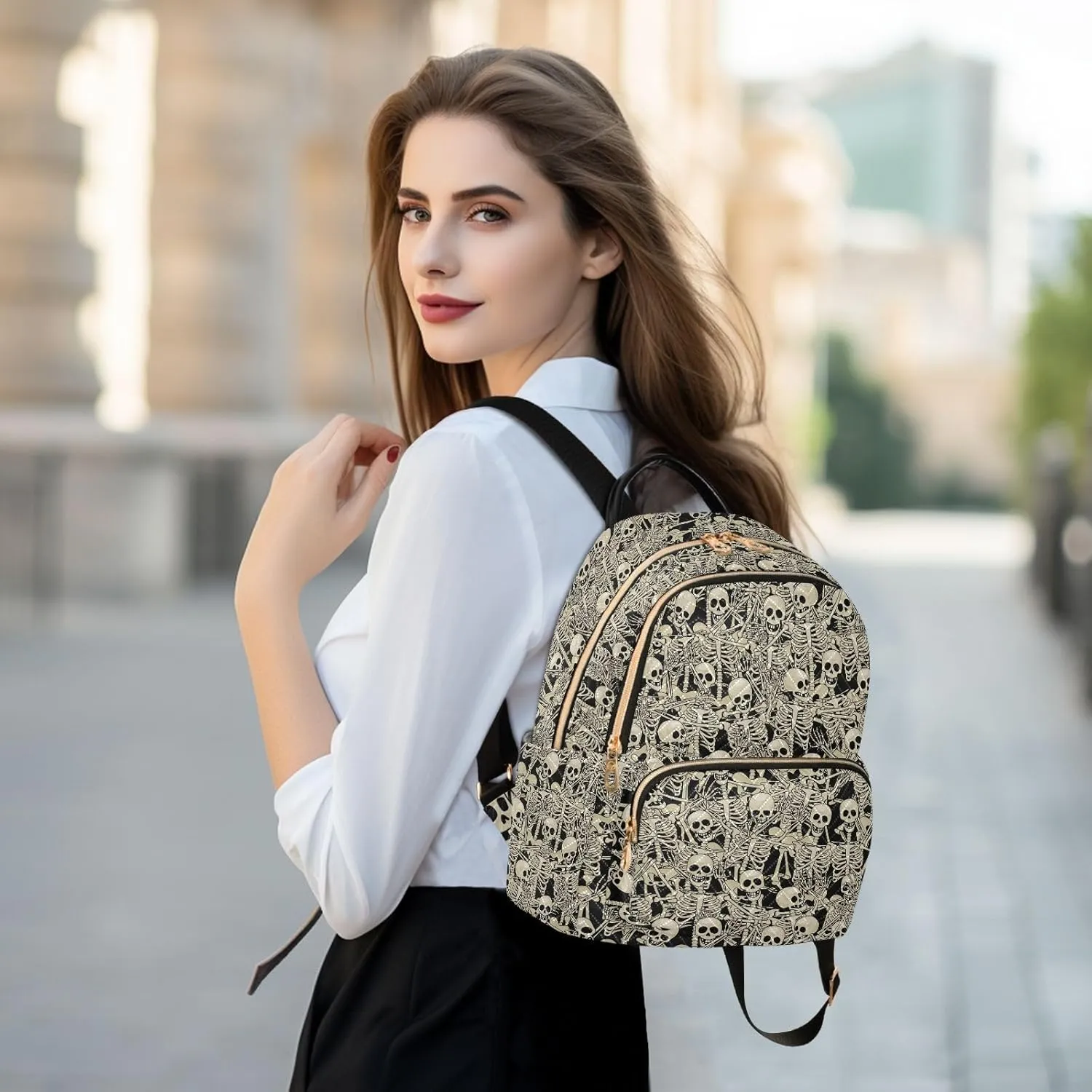 Gothic Skull Mini Backpack Fashion Backpack Purse for Women,Handbag Shoulder Bag Casual Daypack, Ladies Gift for College Work (M)