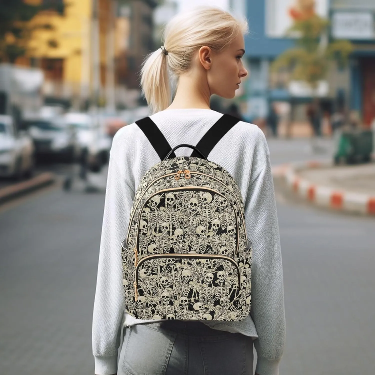 Gothic Skull Mini Backpack Fashion Backpack Purse for Women,Handbag Shoulder Bag Casual Daypack, Ladies Gift for College Work (M)