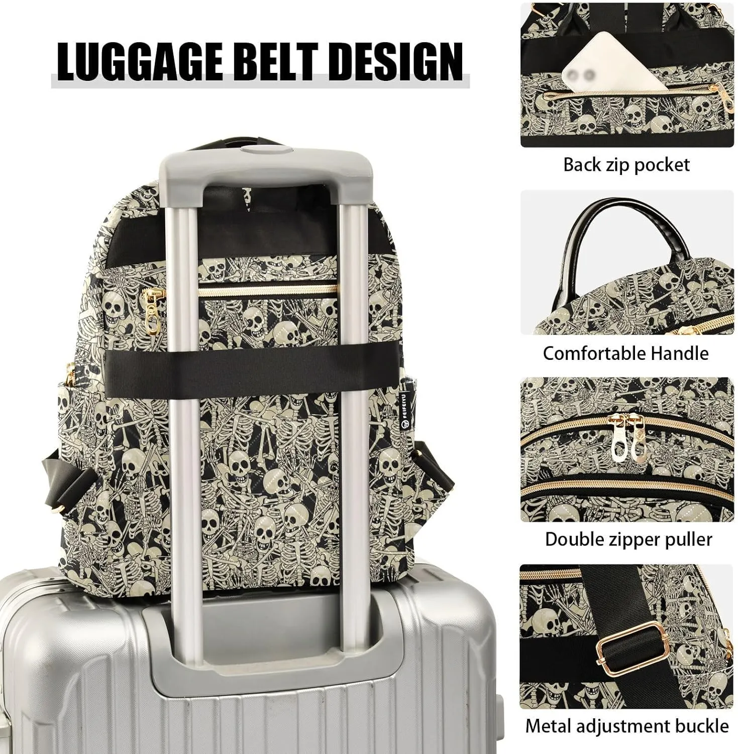 Gothic Skull Mini Backpack Fashion Backpack Purse for Women,Handbag Shoulder Bag Casual Daypack, Ladies Gift for College Work (M)